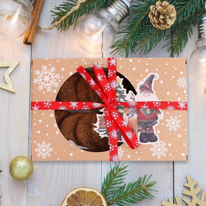OurWarm 12 Pack Christmas Cookie Boxes for Gift Giving, Large Christmas Cookie Tins Holiday Bakery Treat Boxes with Window, Kraft Paper Food Packaging Containers for Xmas Party Supplies - Image 5